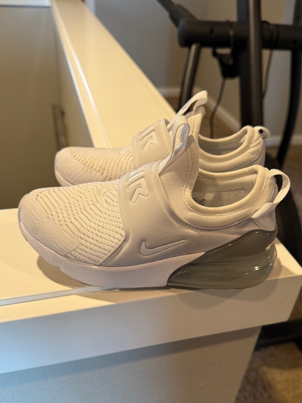 Nike Kids Air Max 270 React Sneakers in White and Gray slip on